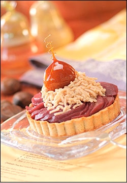 French Butter Pear Tart with Chestnut Mont Blanc, Caramelized Chestnut
